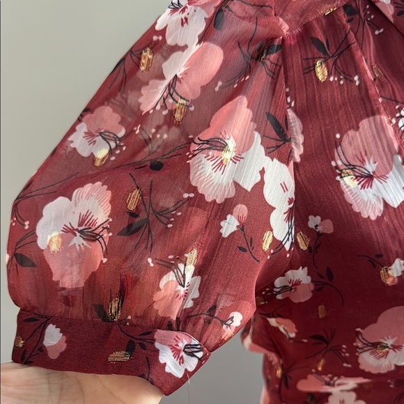 Walter Baker Smith Berry Hibiscus Burgundy Floral Handkerchief Hem Mide Dress S - Picture 13 of 16